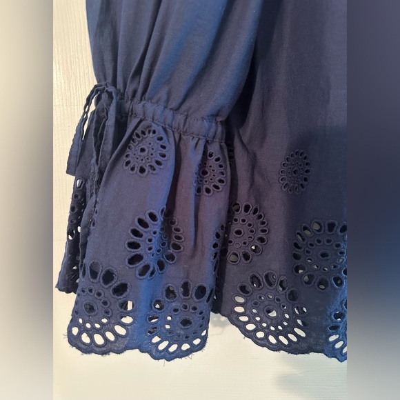 ANTHROPOLOGIE Isabella Sinclair S Navy Off Shoulder Eyelet Bell Sleeves ROMANTIC - Picture 5 of 13